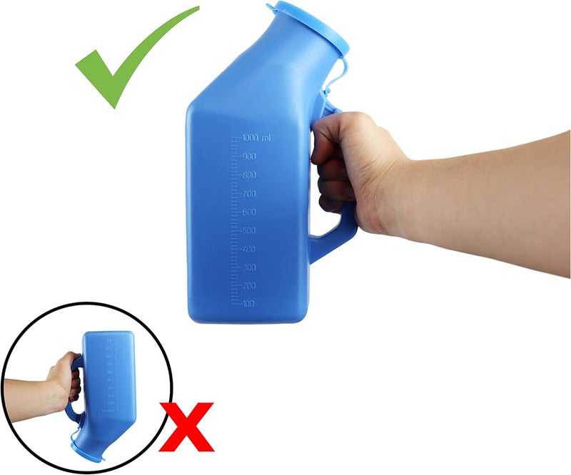 PEPE Mobility Urinals for Men Spill Proof (2 Pack) - 32 oz/ 1000 ml, Portable Urine Bottle Bed Pan, Blue, Thick Plastic Pee Urinal Bottle - Image 3